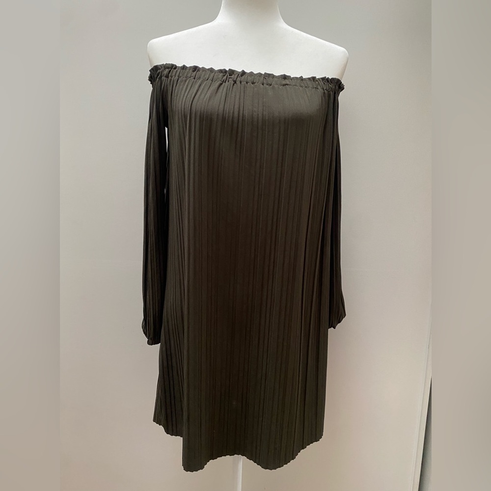 Pleated Off the Shoulder Mini Dress